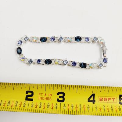 SILVER TONED COLORED GLASS TENNIS BRACELET
