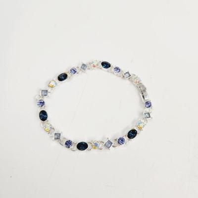 SILVER TONED COLORED GLASS TENNIS BRACELET