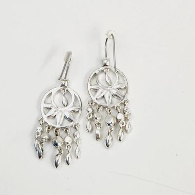 SILVERTONED MULTI COLORED GLASS HANGING EARRINGS