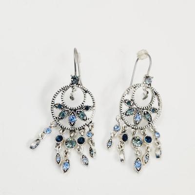 SILVERTONED MULTI COLORED GLASS HANGING EARRINGS