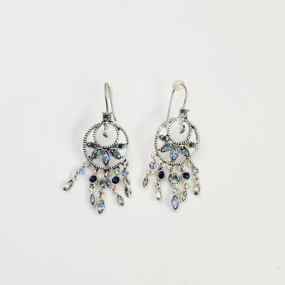 SILVERTONED MULTI COLORED GLASS HANGING EARRINGS