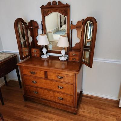 Antique Tri Mirrored Vanity Chest of Drawers