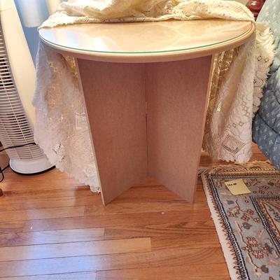 Glass top Table with lace Cover 24x24