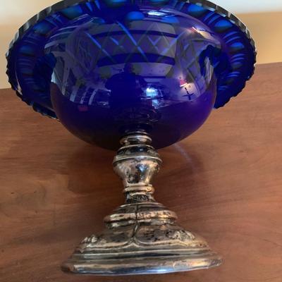 Sterling Silver Cobalt Blue Bohemian Cut White To Cobalt Blue Raised Compote