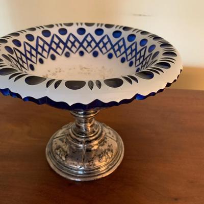 Sterling Silver Cobalt Blue Bohemian Cut White To Cobalt Blue Raised Compote