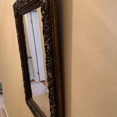 Early Antique Wood Carved Frame Mirror