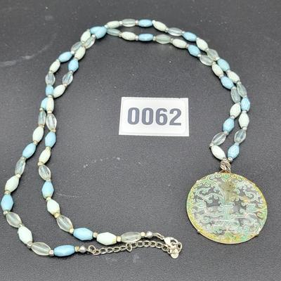 Light Blue Beaded Pendant Necklace