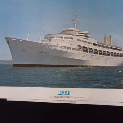 6 PICTURES; TITANTIC, SS LURINE, UGANDA, ANDREA DORIA, CANBERRA, BISMARK.