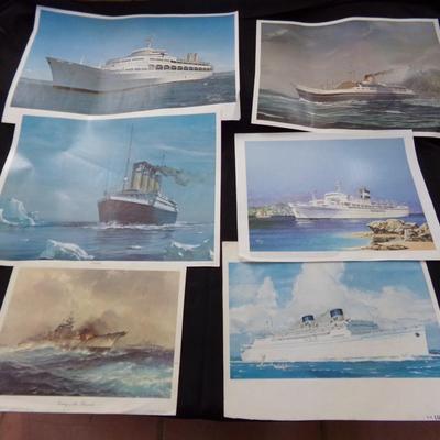 6 PICTURES; TITANTIC, SS LURINE, UGANDA, ANDREA DORIA, CANBERRA, BISMARK.