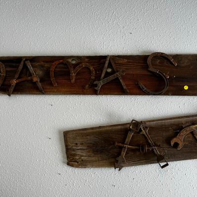 Antique Sign with Rusty Tool and Horse Shoe Lettering of 