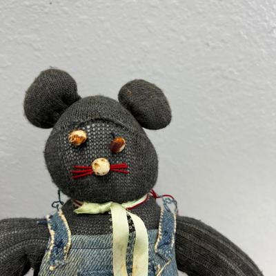 Hand Made Sock Bear with Denim Coveralls
