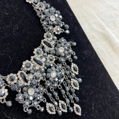 Vintage Rhinestone Marcasite Grey Necklace 
