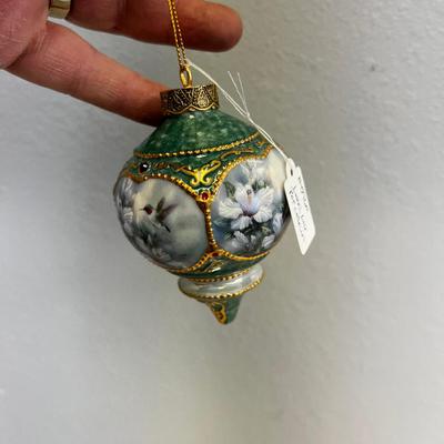 Leana Liu Porcelain Ornament Hand Painted with Hummingbird and jewels. 