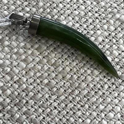 Small Jade and Sterling Horn / Tusk Pendant 