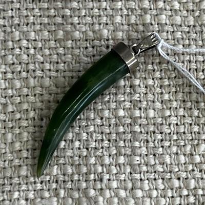 Small Jade and Sterling Horn / Tusk Pendant 