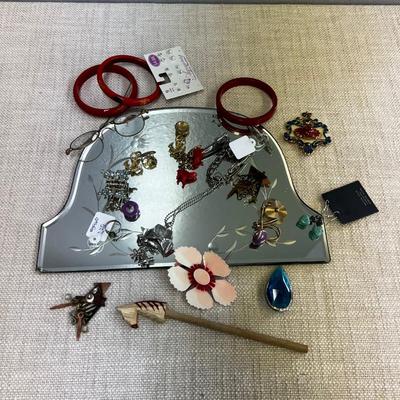 Vintage Jewelry with Dresser Mirror 