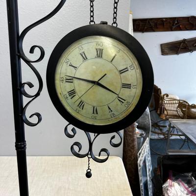 Large Free Standing CLOCK on Wrought Iron Black Stand 