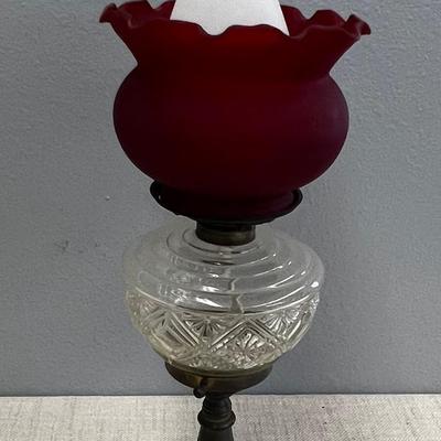Antique Kerosene Lamp with Red Slip Shade