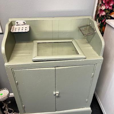 ANTIQUE Green Sage Dry Wash Cabinet 