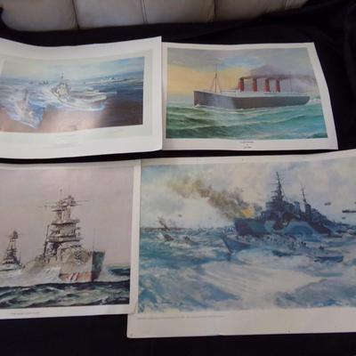 4 PICTURES; HMS BELFAST, LUSITANIA, SOUTH ATLANTIC TASK FORCE, GREAT GREY FLEET.