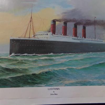 4 PICTURES; HMS BELFAST, LUSITANIA, SOUTH ATLANTIC TASK FORCE, GREAT GREY FLEET.