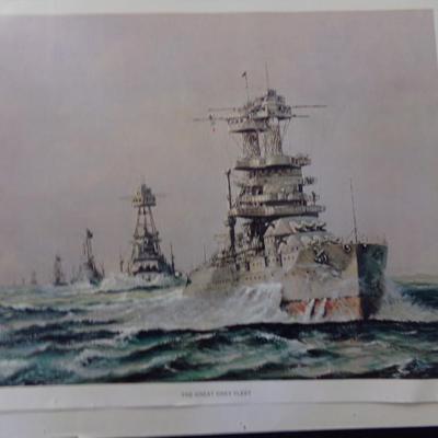 4 PICTURES; HMS BELFAST, LUSITANIA, SOUTH ATLANTIC TASK FORCE, GREAT GREY FLEET.