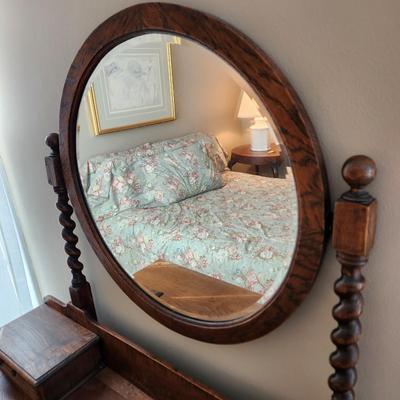 Antique Dresser with Round Beveled Mirror