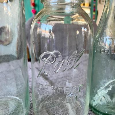 Lot of Assorted Antique Vintage Bottles and Jars Ball Pluto Water Golden West Peanut Butter