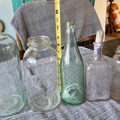 Lot of Assorted Antique Vintage Bottles and Jars Ball Pluto Water Golden West Peanut Butter