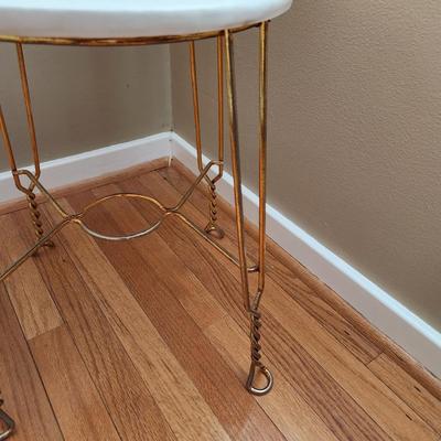 Vintage Mid Century Gold Tone Metal Wire Vanity Chair Stool