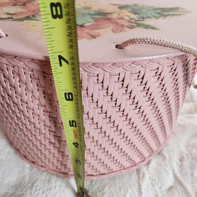 Vintage Pink Wicker Sewing Basket