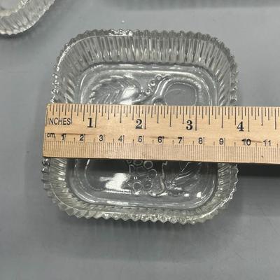 Vintage Retro Fruit Pattern Pressed Embossed Glass Luncheon Snack Condiment Serving Set