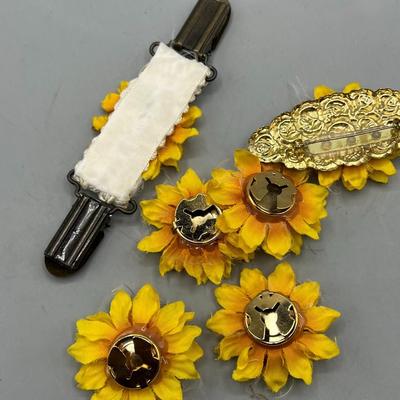 Faux Artificial Sunflower Button Covers Stretch Clip and Pin