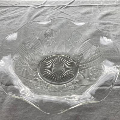 Vintage ruffled glass bowl with iris designs