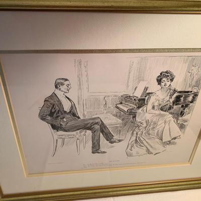 1901 Framed Print Man Woman Piano