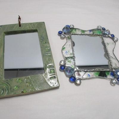 Hand Thrown Glazed Framed Mirror & Fused Glass Mirror