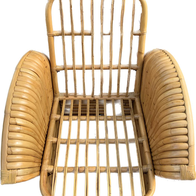 Paul Frankl Restored Art Deco Rattan Fan Arm Lounge Chair PAIR