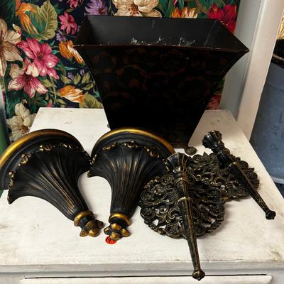 Black Metal Planter and 4 Wall Sconces