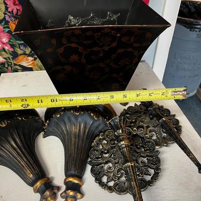 Black Metal Planter and 4 Wall Sconces