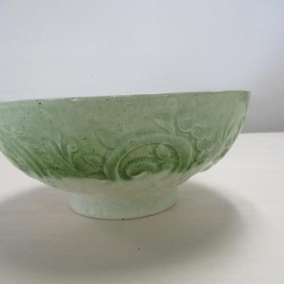 Vintage Royal Haegar Pottery Bowl Scroll Green/Cream