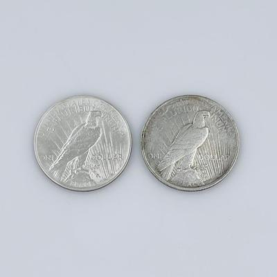 Two (2) ~ 1922 Peace Dollars ~ 90% Silver