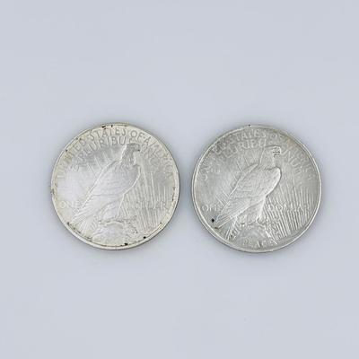 Two (2) ~ 1923 Peace Dollars ~ 90% Silver