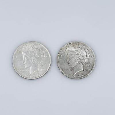 Two (2) ~ 1923 Peace Dollars ~ 90% Silver