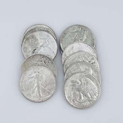 Eleven (11) ~ Walking Liberty Half Dollars ~ 90% Silver ~ 1936 thru 1945