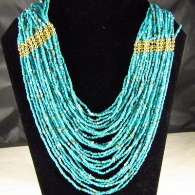 Beaded Multi-Strand Turquoise Necklace with Multi-Color Bead Accents (#48)