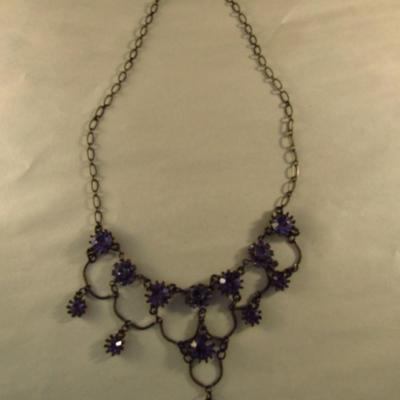 Austrian Crystal Necklace with Vivid Amethyst Crystals in a Black Metal Setting by Marianna Fashion Jewelry (#55)