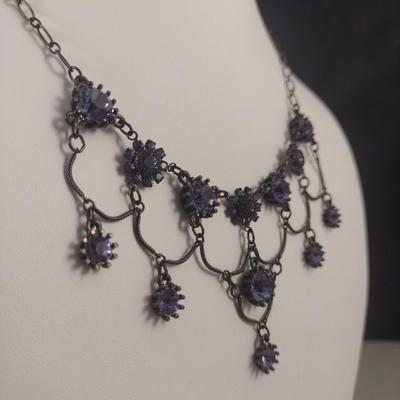 Austrian Crystal Necklace with Vivid Amethyst Crystals in a Black Metal Setting by Marianna Fashion Jewelry (#55)