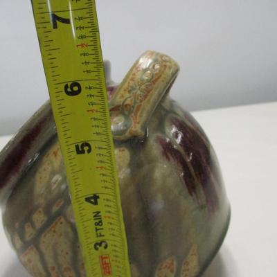 Hand Thrown Art Pottery Glazed Pot With Handle Signed By Artist
