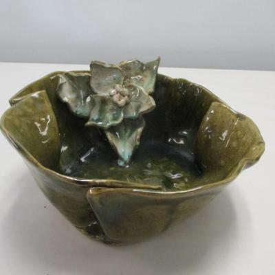 Vintage Hand Thrown Folded Side Pottery Bowl With Holly & Berries