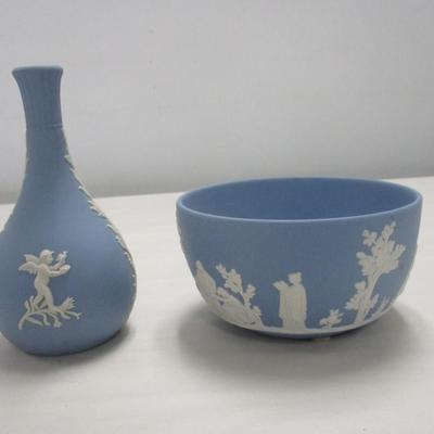 Vintage Wedgewood Blue Jasperware Neoclassical Bowl & Vase